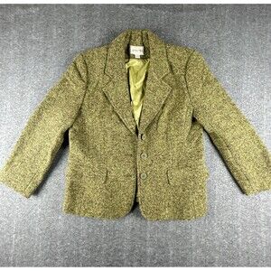 St Johns Bay Wool Blend Tweed Blazer Womens Sz 12 Green Lined Double Breasted